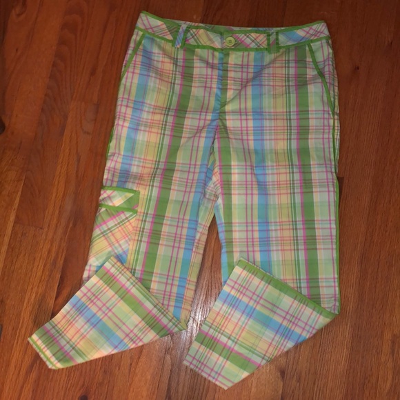 ☘️ 50% off GREEN! LILLY PULTIZER MAIN LINE FIT CROPPED PLAID PANTS 4 - Picture 1 of 5